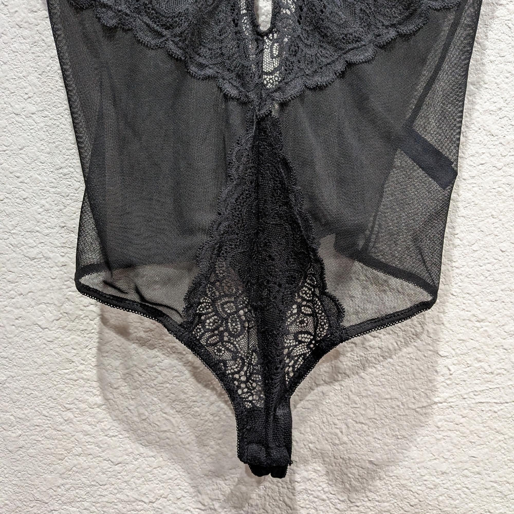 Rachel Roy Curvy Lace High Cut Teddy Bodysuit Black 1X NWT Sheer Lingerie - Picture 7 of 10